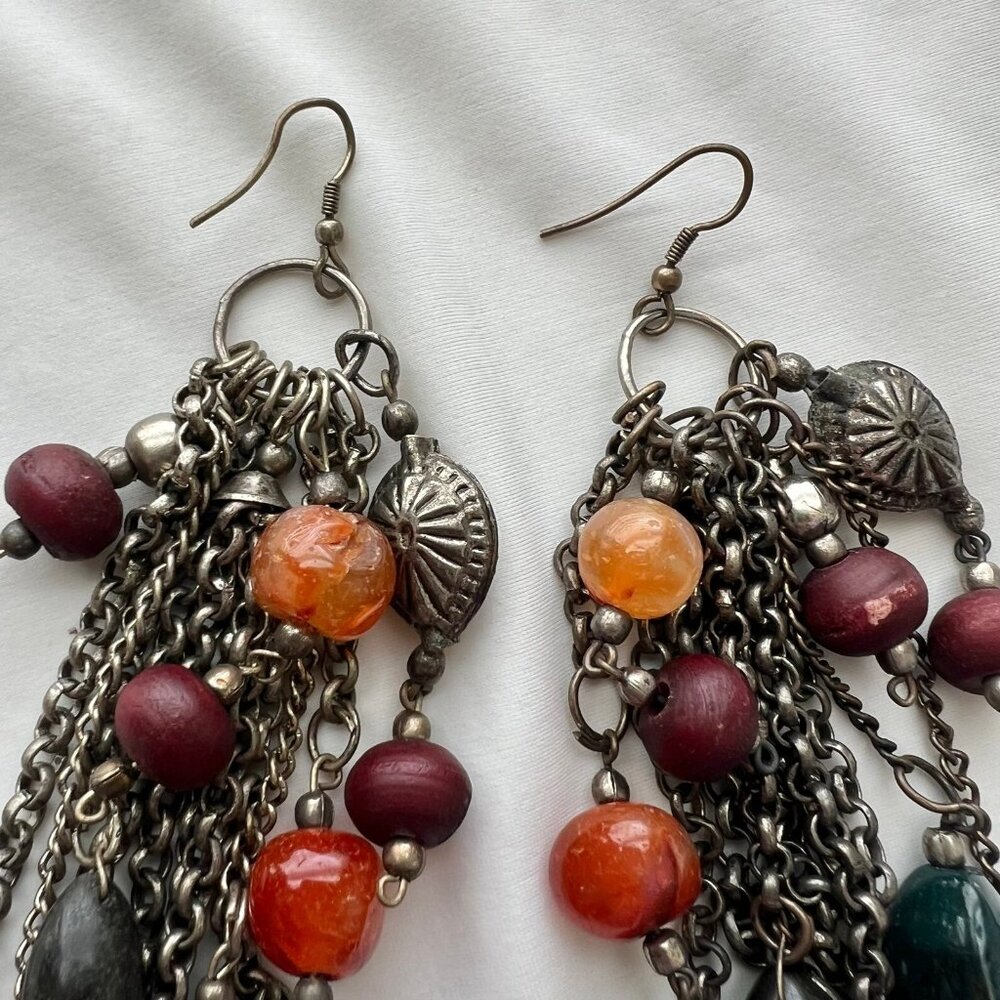 Statement Mixed Gemstone Tumble Long Dangle Fring… - image 5